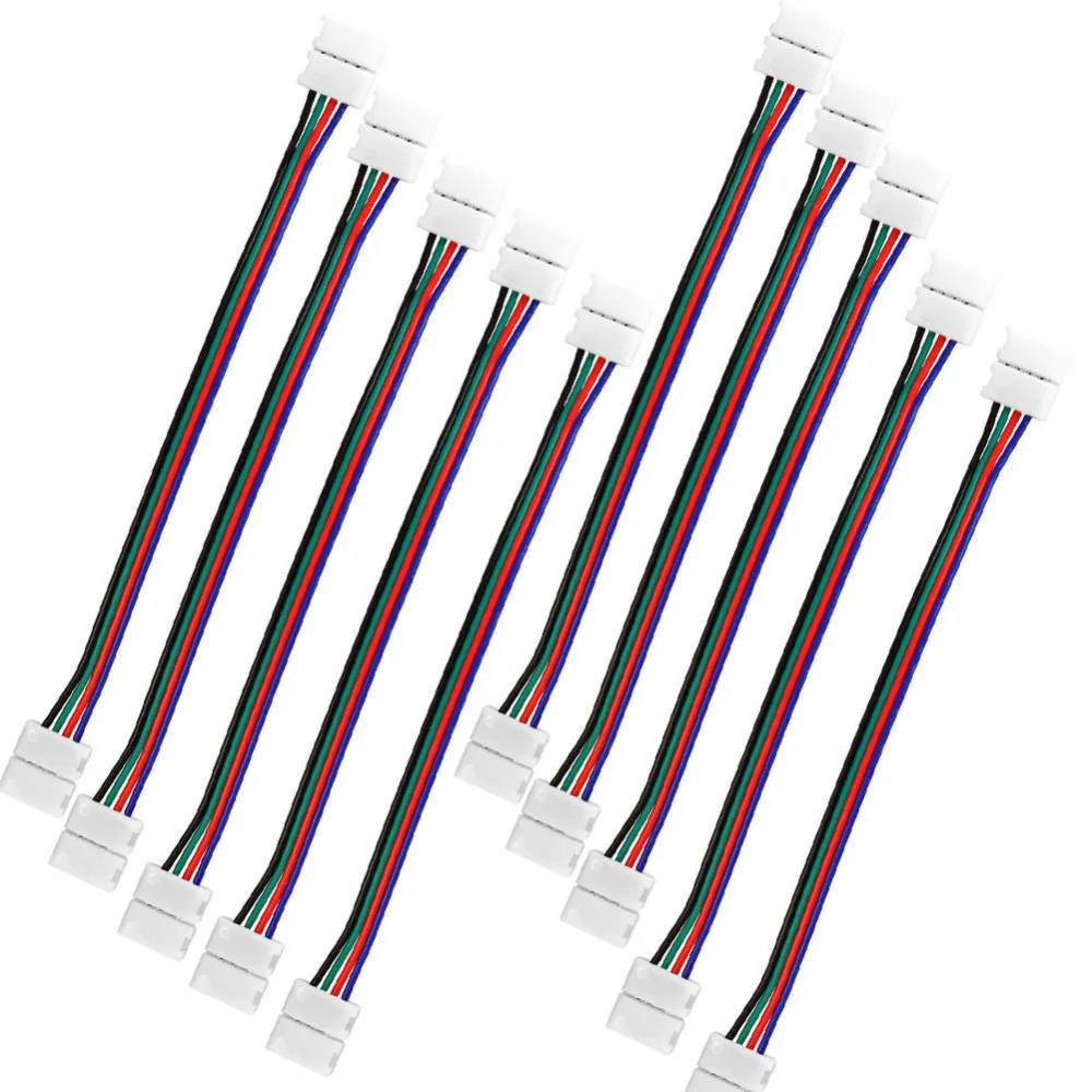 

10mm 4 Pin LED RGB Strip Connector For SMD 5050 RGB LED Strip Light Solderless PCB Board with Two Female Connector Connect Cable