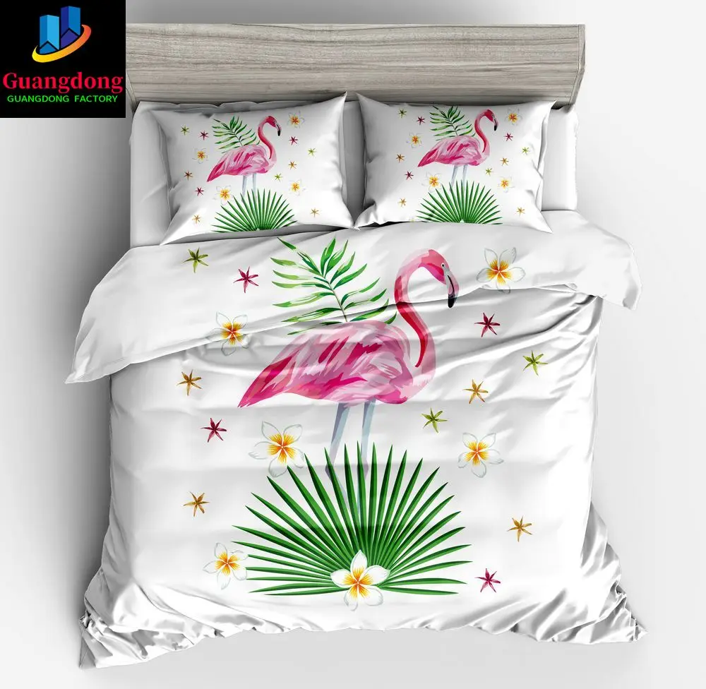 

New Animal Flamingos Bedding Sets Oil painting Kids Boys 3D Map white pink Bedding Set Twin Full Queen King Duvet Cover Sets