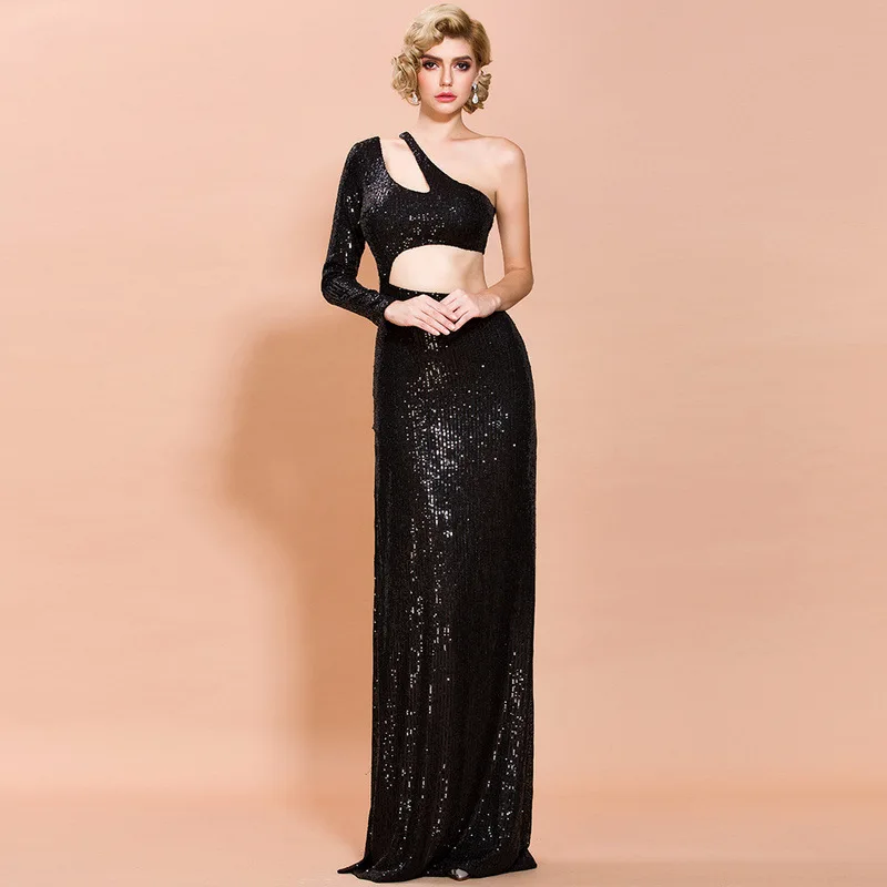 Сексуальное блестящее вечернее длинное платье с блестками элегантные вечерние