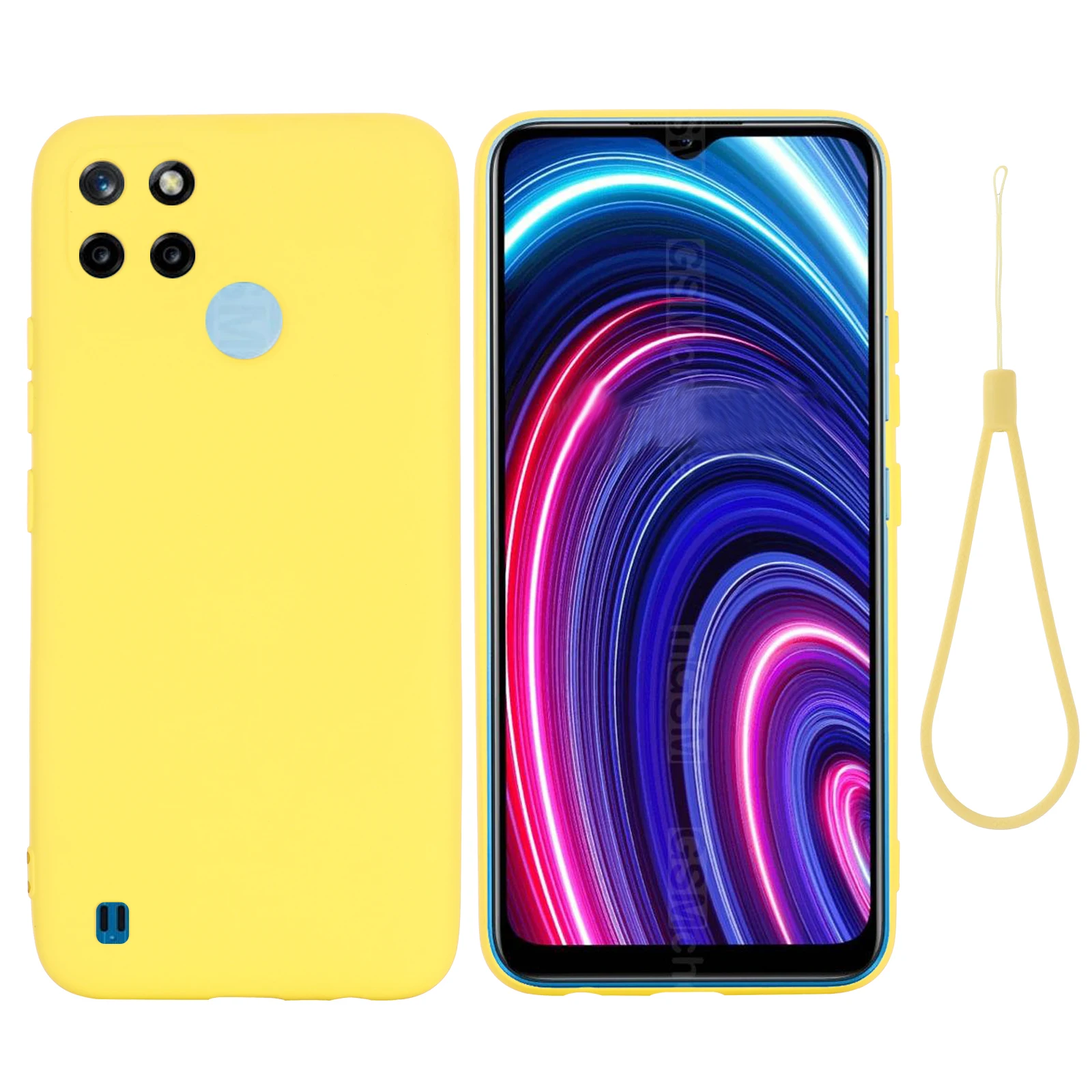 

For OPPO Realme C21Y Soft silicone Case Shockproof Back Cover with lanyard Shockproof Colorful Phone Case