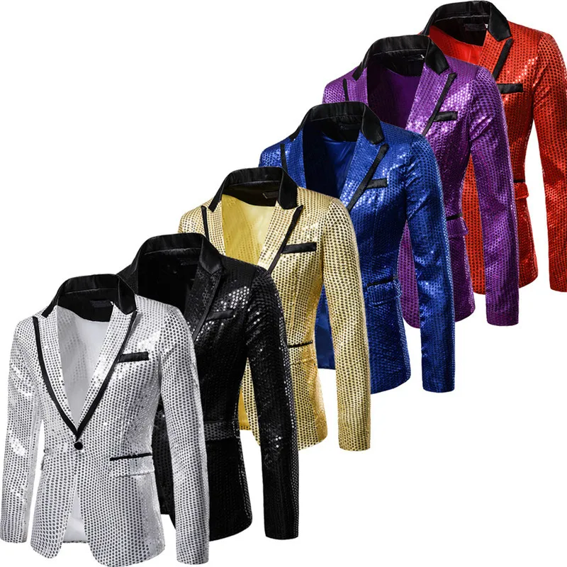 Мужской блейзер с блестками повседневный отложным воротником Женская
