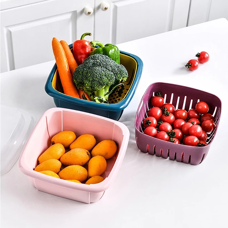 

Multifunctional Drain Basket Refrigerator Sealed Fresh-keeping Basin Double-layer Fruit Kitchen Covered Vegetable Basket