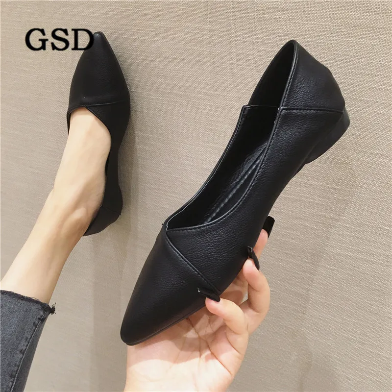 Лоферы женские с острым носком туфли лодочки на плоской подошве без застежки