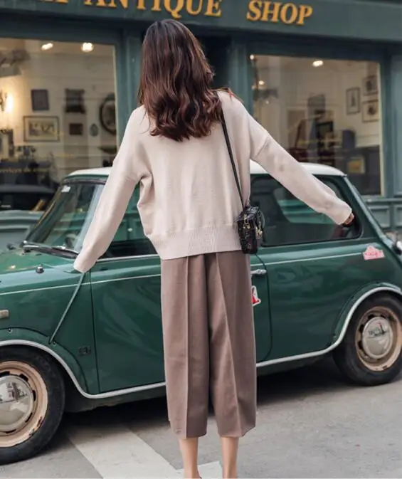 Женский трикотажный комплект из 2 предметов теплый свободный свитер с