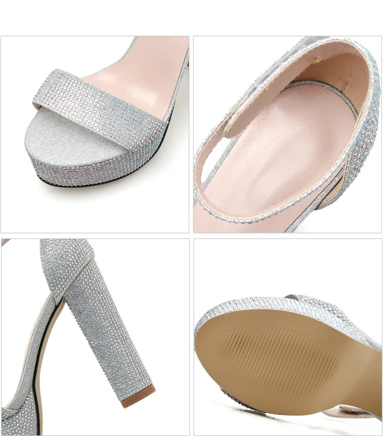 

New Luxury Rhinestone Summer High Heels Evening Sandals Party Shining Sandals Women Wedding Crystal Thick Bottom Platform Shoes