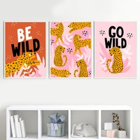 wall art canvas painting nordic print poster cartoon wild animal leopard leaf nursery pictures baby kids room home decor modular