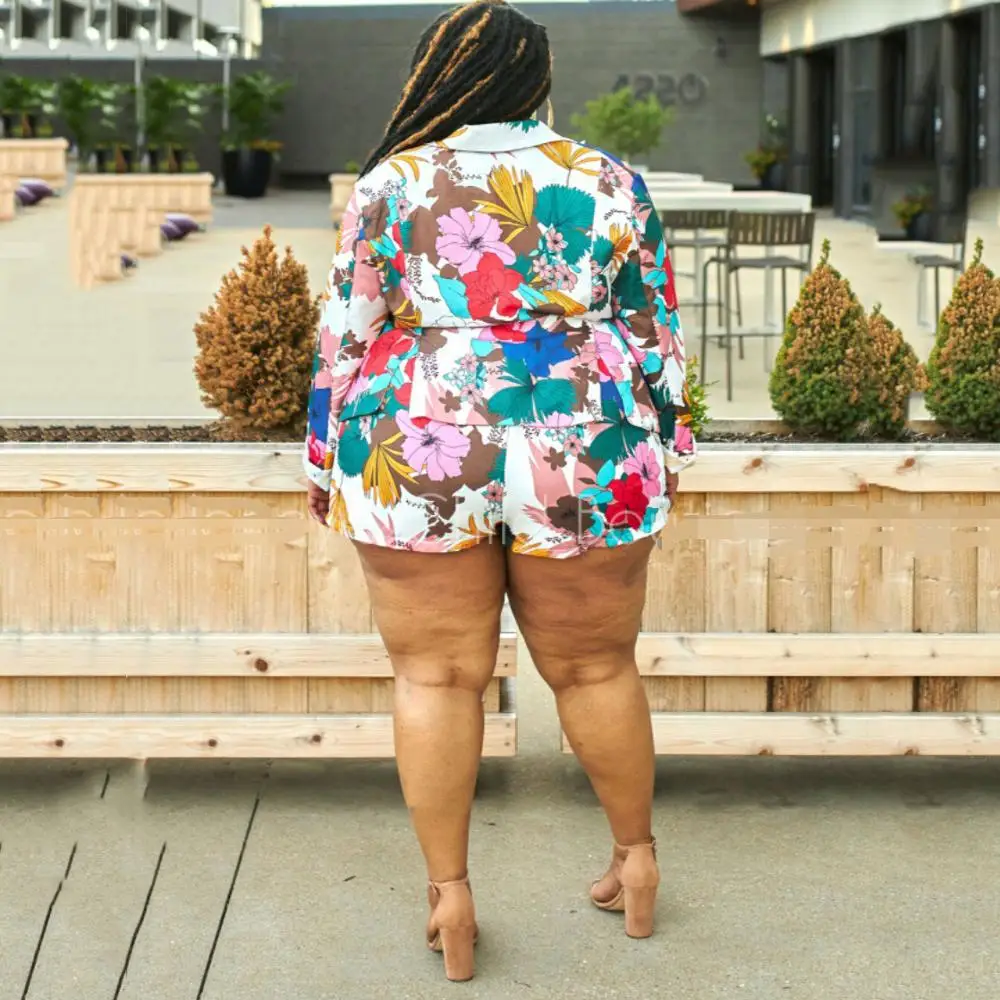 2 pieza de las mujeres conjuntos abrigo chaquetas blusas pantalones cortos conjuntos estampado Floral manga larga otoño moda 2020 Nuevos Sets