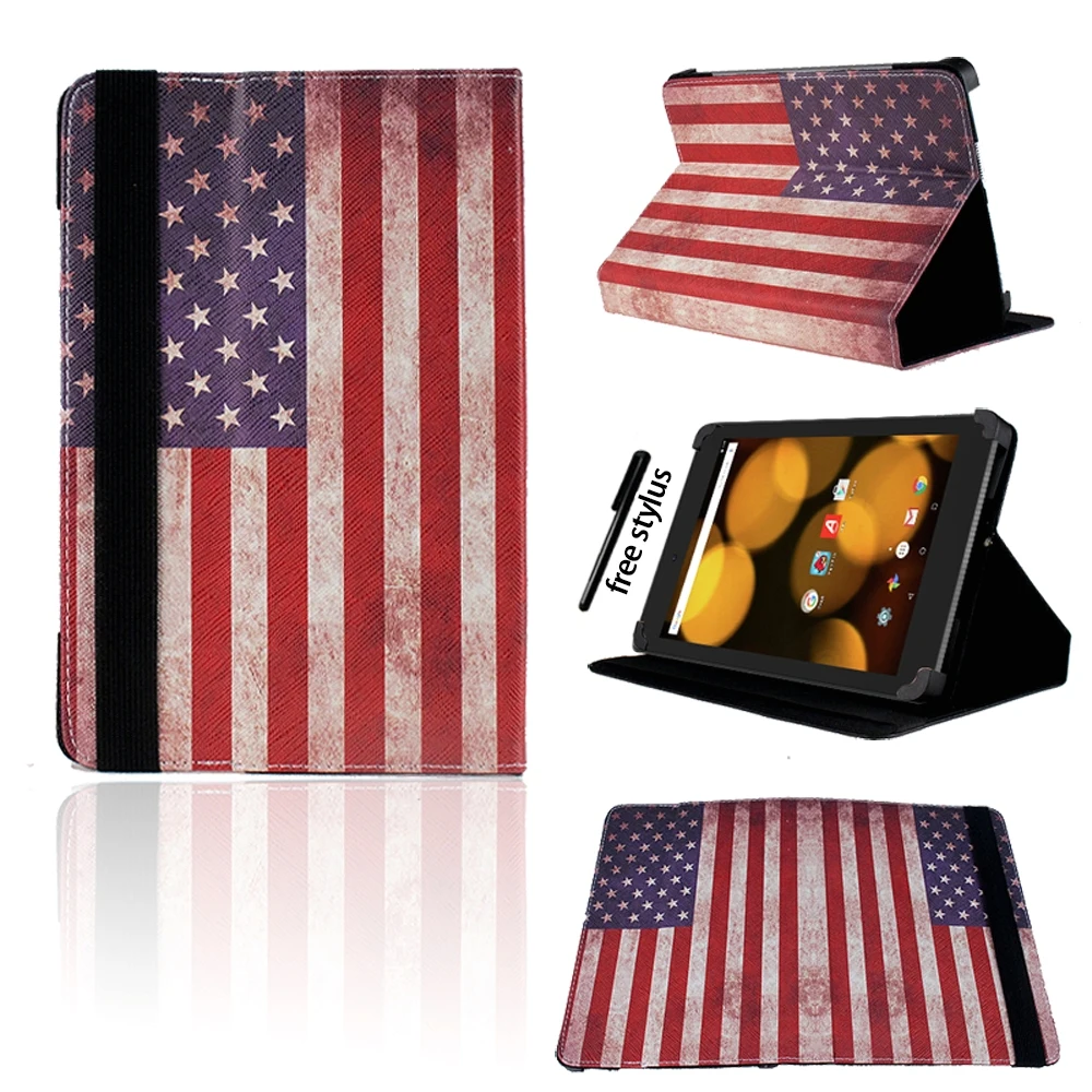 

Multicolor Folio Leather Stand Case Cover for Argos Alba 7 / 8 Tablet Drop Resistance Durable Protective Shell + Stylus