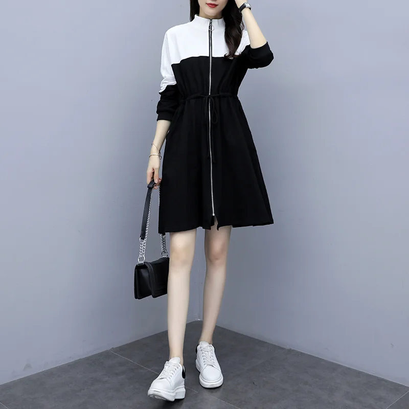 5XL большой плюс размер черный белый свитер Спортивное платье для женщин с длинным