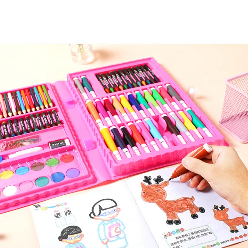 86 шт. Набор для рисования с акварелью кисть карандаши масляные пастельные