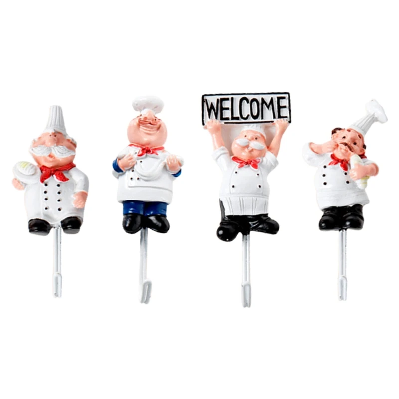 

Cartoon Creative Resin Chef Shape Stainless Steel Hooks Wall Door Clothes Coat Hat Hanger Kitchen Bathroom Rustproof Towel Rack
