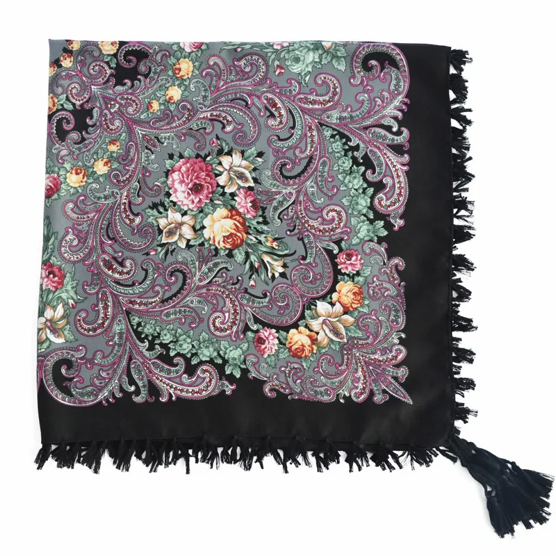 

90*90cm Hot Sale Russian Ladies Square Scarf Women Luxury Brand Printing Wedding Tassel Ethnic Style Fashion Shawl Autumn Scarf