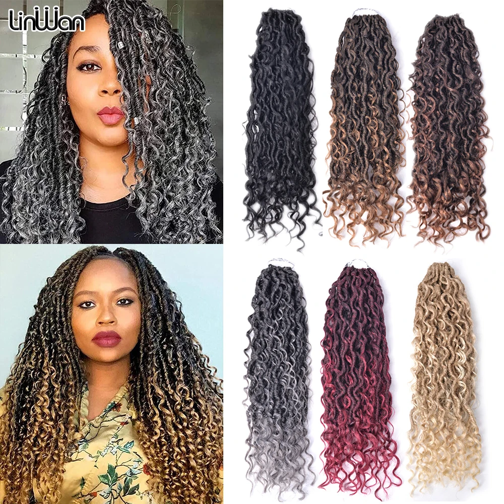 

18 Inch Goddess Faux Locs River Crochet Hair Synthetic Passion Twist Braiding Hair Ombre Soft Dreadlocks With Curly Hair