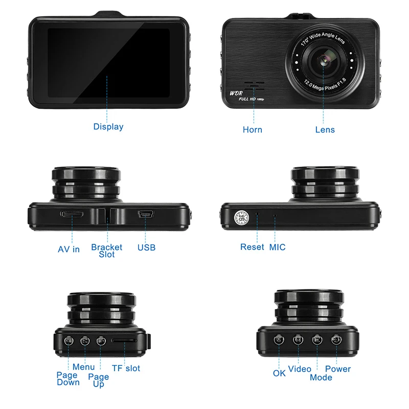 FHD 1080P Dash Cam 3 дюймов IPS Видеорегистраторы для автомобилей вождения Регистраторы