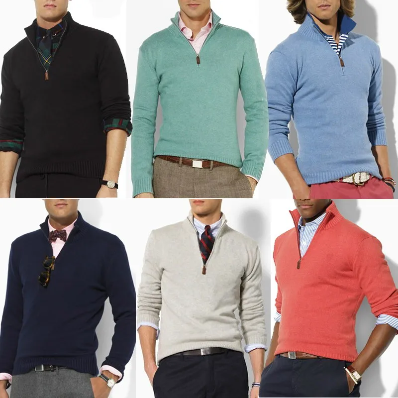 

Autumn and winter 2019 new men's Cotton Long Sleeve Sweater casual Mock Neck Half Zip fit Pullover Top 8504