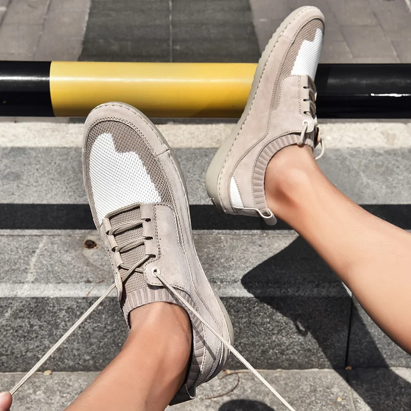 Мужская обувь на шнуровке кожаные кроссовки с сеткой водонепроницаемая походная