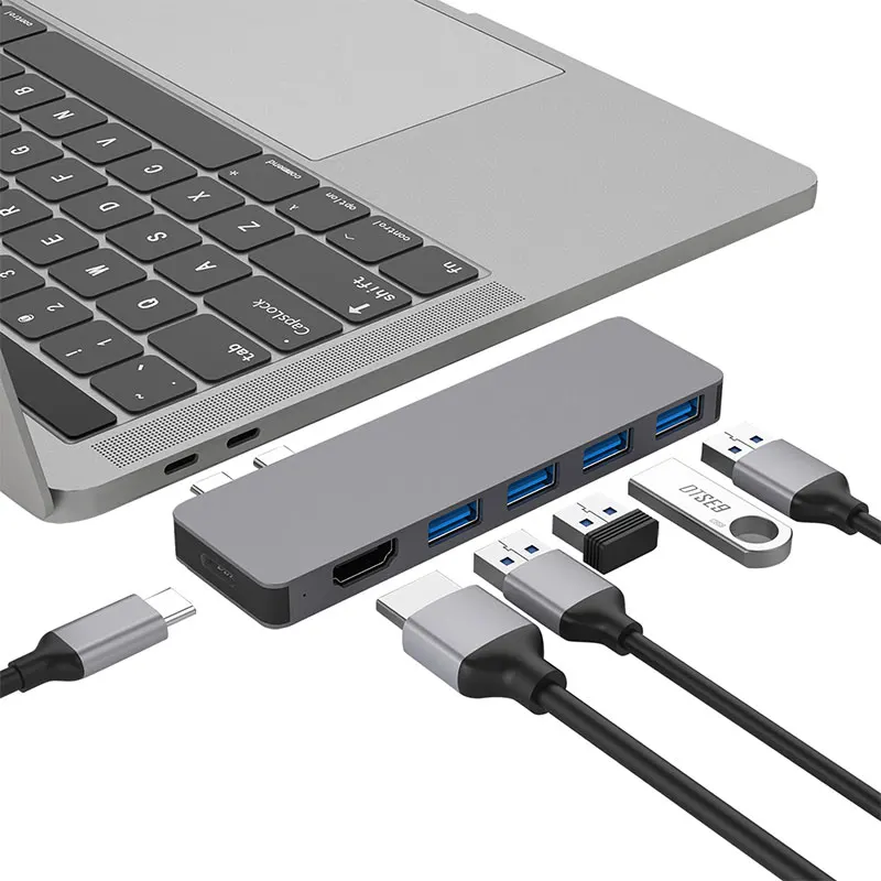 

Двойной концентратор USB C концентратор с 4 портами USB3.0 USB C передача данных 4K HDMI Usb 3,1 разделитель для Macbook Pro/Air 2018-2020