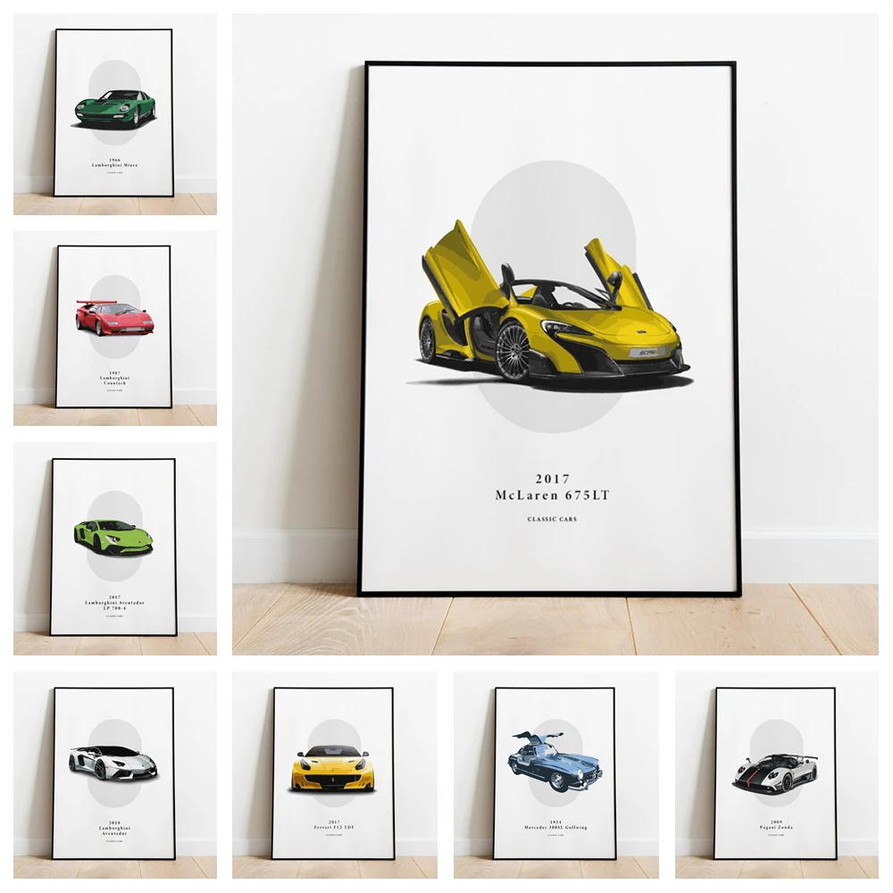 

Car Poster World Famous Cars poster racing cars Posters Canvas Painting Wall Art Home Decor Pictures Living Room Decoratio