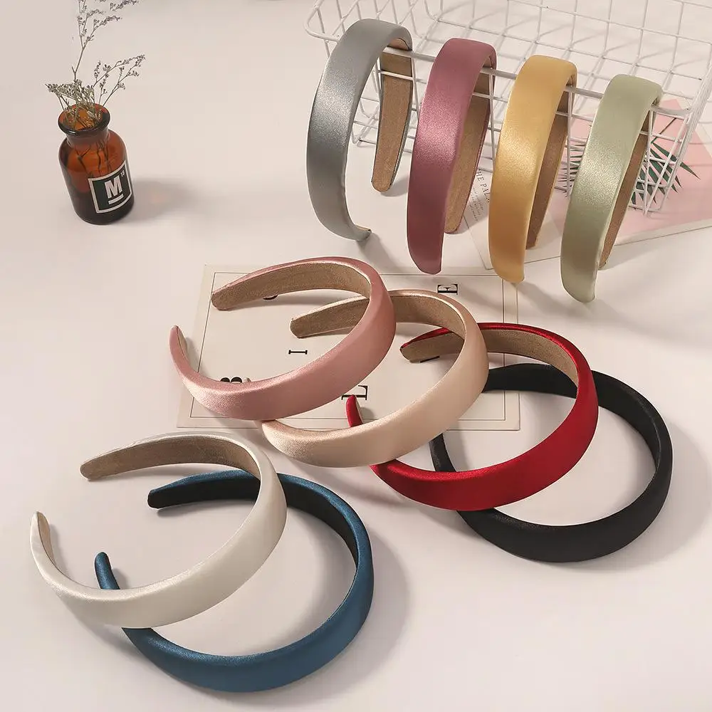 

Retro hair band satin sponge headband pure color gloss satin wash face pressure hair bundle hair accessories women