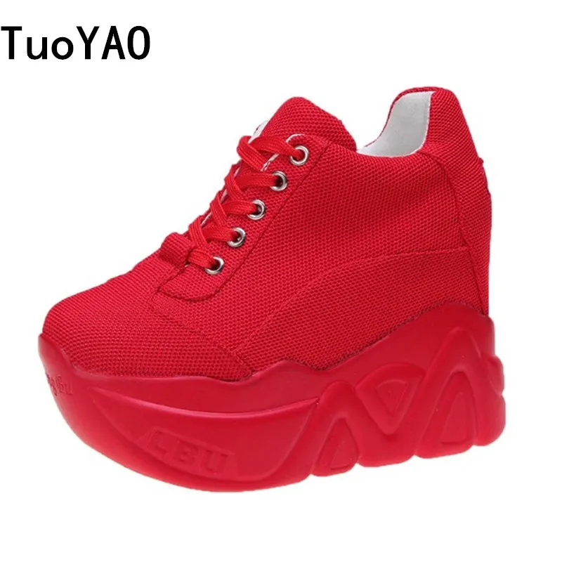 

Женские кроссовки на платформе, осенние дышащие повседневные кроссовки на платформе с массивным каблуком 11 см