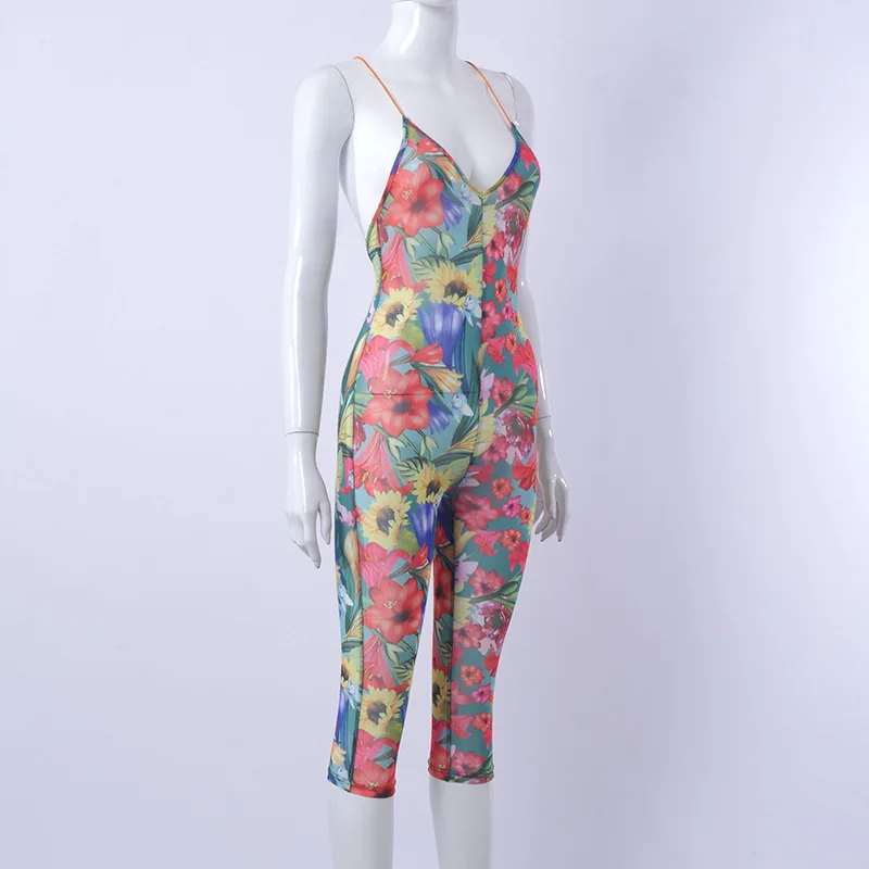 

2021 Y2K Fashion Jumpsuits Women Floral Print Bodycon Sexy Spaghetti Strap Romper Summer Casual Streetwear Outfits Bodysuits