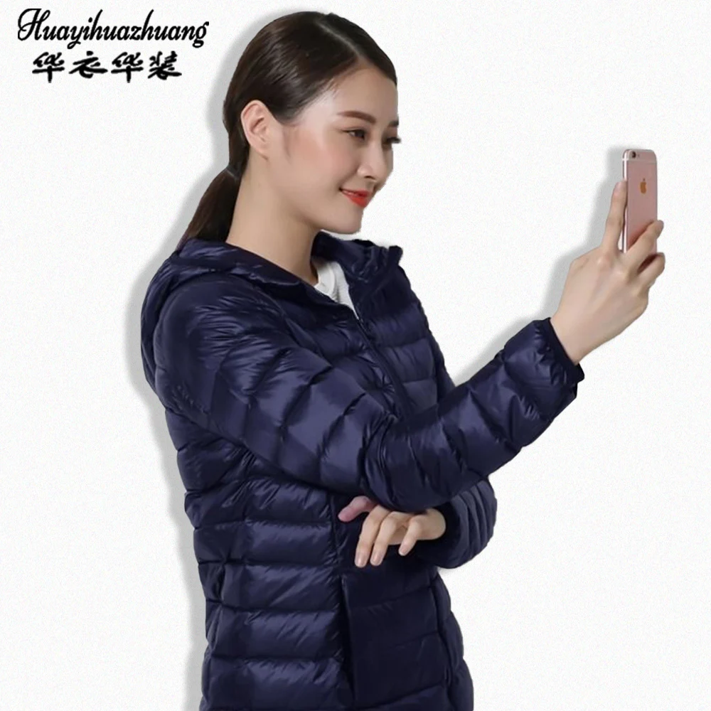 

Women Winter Light hooded Down collar Jacket White Duck Down Jacket Long Sleeve Warm Coat Parka Female Solid Portable Outwear