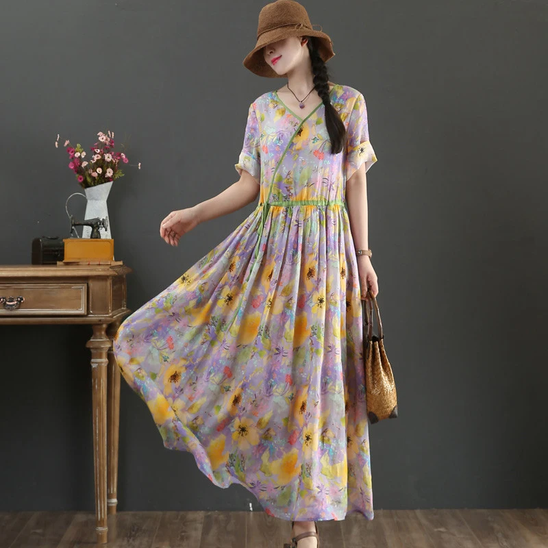 

Elegant Floral Print Loose Mini Dress new 2021 ladies sexy Pleated Slim Party Night Dresses w092