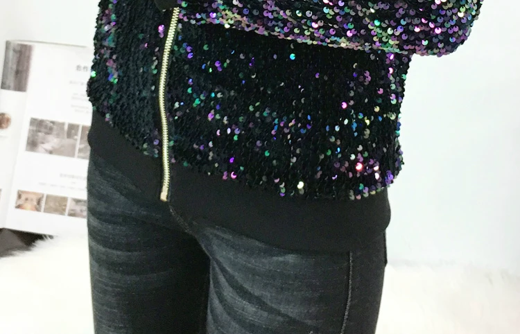 

Plus Size M-5xl Autumn Sequins Coat Women Bomber Jacket Lady Long Sleeve Zipper Streetwear Loose Casual Baseball Jacket Outwear