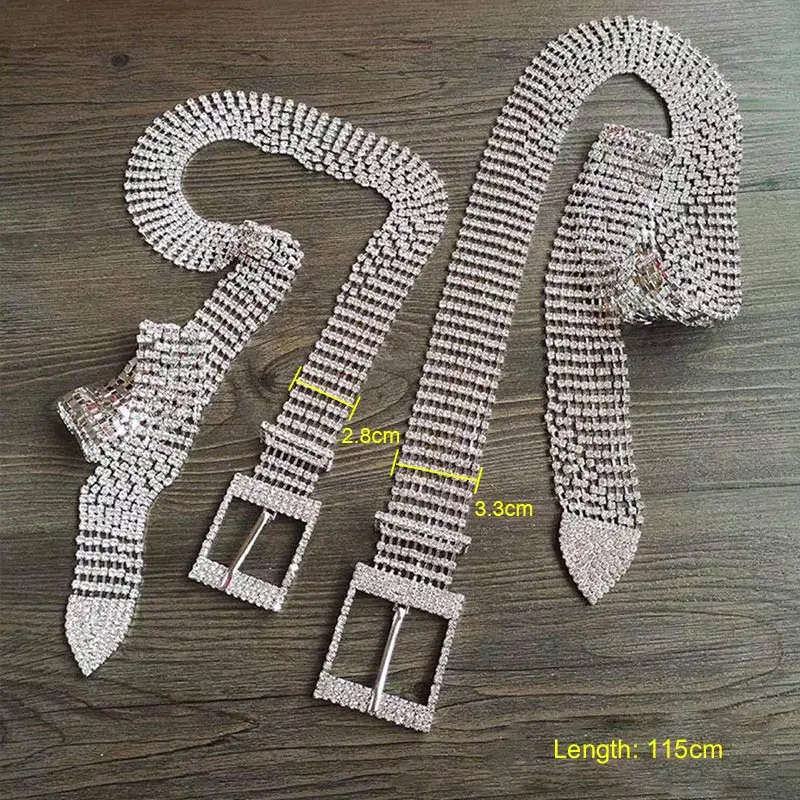 

Dress Rhinestones Shiny Casual Waistband Women 10 Rows Chain 2019 Party New 1pc Full Belt