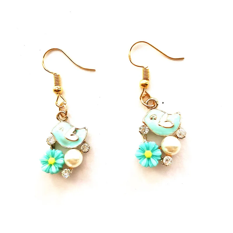 Серьги Стразы с кристаллами и эмалью жемчуг цветок птица серьги для женщин