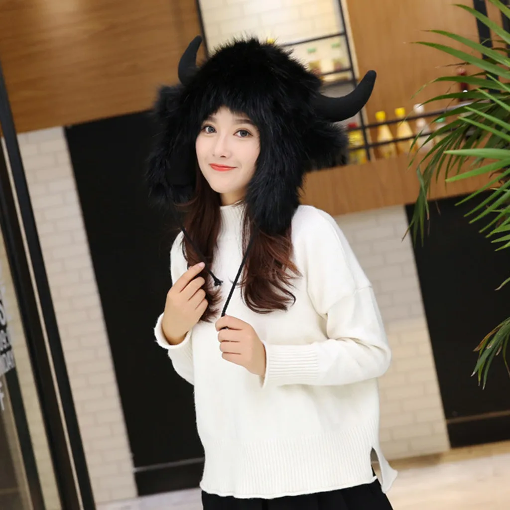 2019 зимняя очень теплая Милая мультяшная шапка с рогами для взрослых меховая