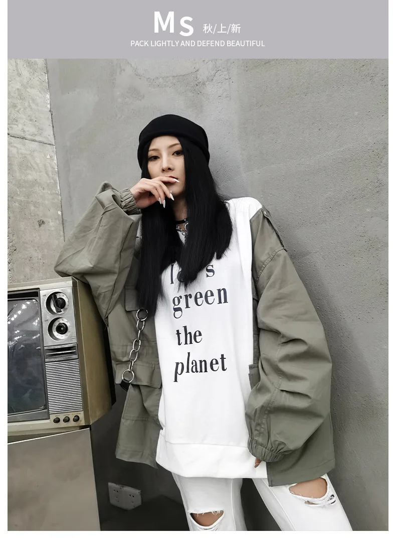 

Vefadisa Plus Size Stitching Color Women Sweatshirt 2020 Autumn Letter Print Pullover Coat O-Neck Patchwork Sweatshirt QYF3806