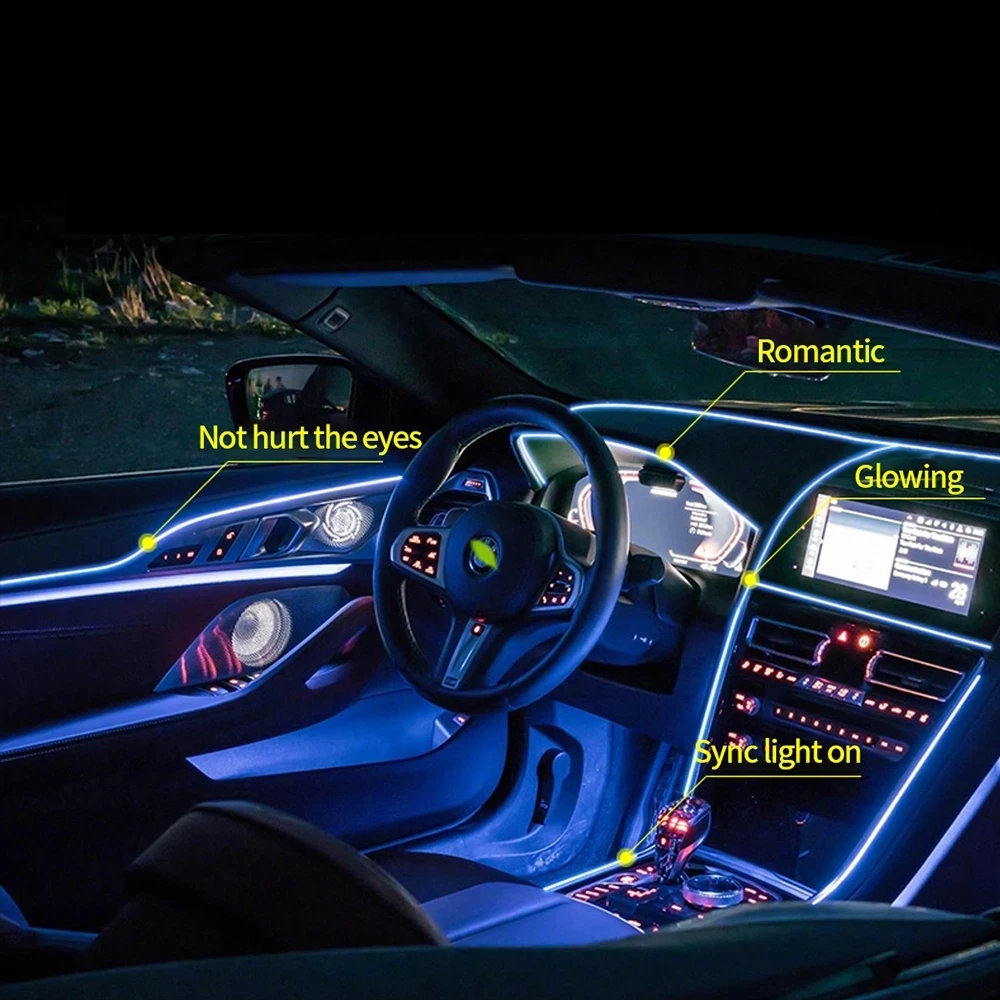 1M/2M/3M/5M Car Interior Led Decorative Lamp EL Wiring Neon Strip For Auto DIY Flexible Ambient Light USB Party Atmosphere Diode |
