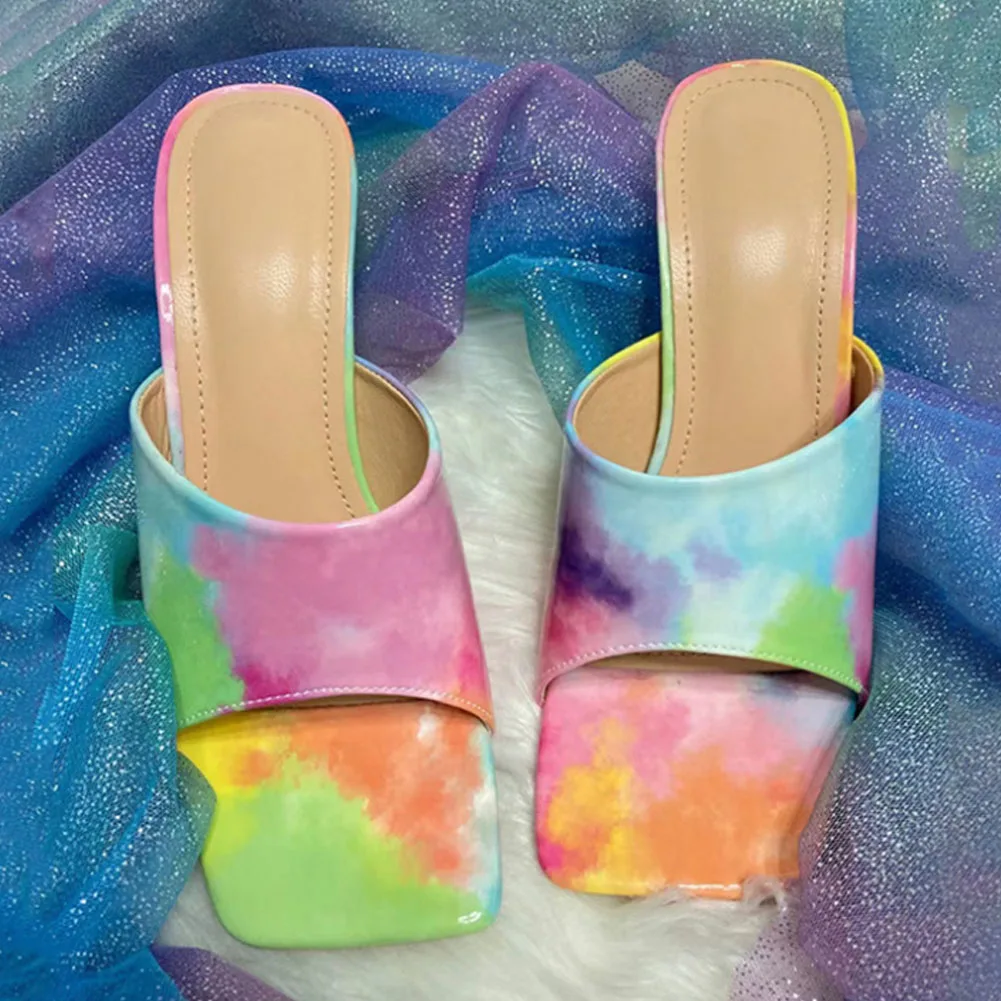 

Female Mixed Color Sandals For Women Colorful Square Toe Slippers 2021 Summer New Popular Fashion Shoes Outside Casual Hot