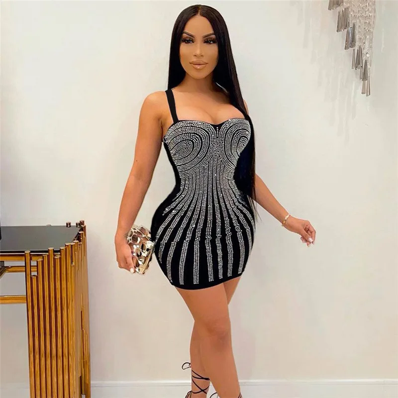 

New Women Sexy Designer Chain Black Nude Bandage Dress 2021 Ladies Elegant Celebrity Tank Bodycon Party Dress Vestido