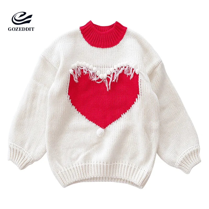 Gozeddit Handmade Ball Tassel Women Chich Sweaters Pullovers Wool Outfit Heart-shaped Pattern | Женская одежда