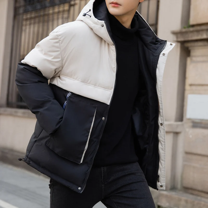 Men's Coat Winter Korean Cotton-Padded Jackets Youth Thick Warm Patchwork Parkas Outwear Slim Fit Casual Jacket Plus Size M-4XL