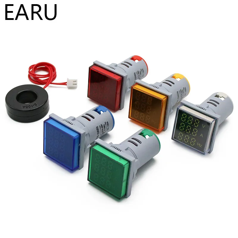 Square LED Digital Voltmeter Ammeter Hertz Meter AC20-500V Signal Lights Voltage Current Frequency Combo Indicator Tester | Инструменты