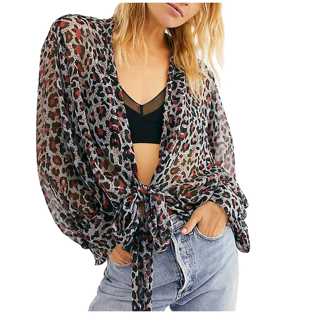 Женская Весенняя модная куртка с принтом и узлом спереди легкая шифоновая