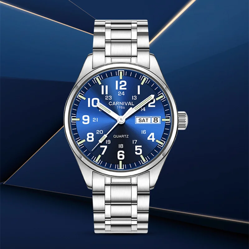 Switzerland Carnival Мужские кварцевые часы с двойным календарем и датой relogio masculino reloj hombre