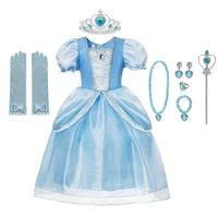 2021 new cinderella princess girls dress kids dresses cosplay christmas dress up costume blue fancy wedding gown party