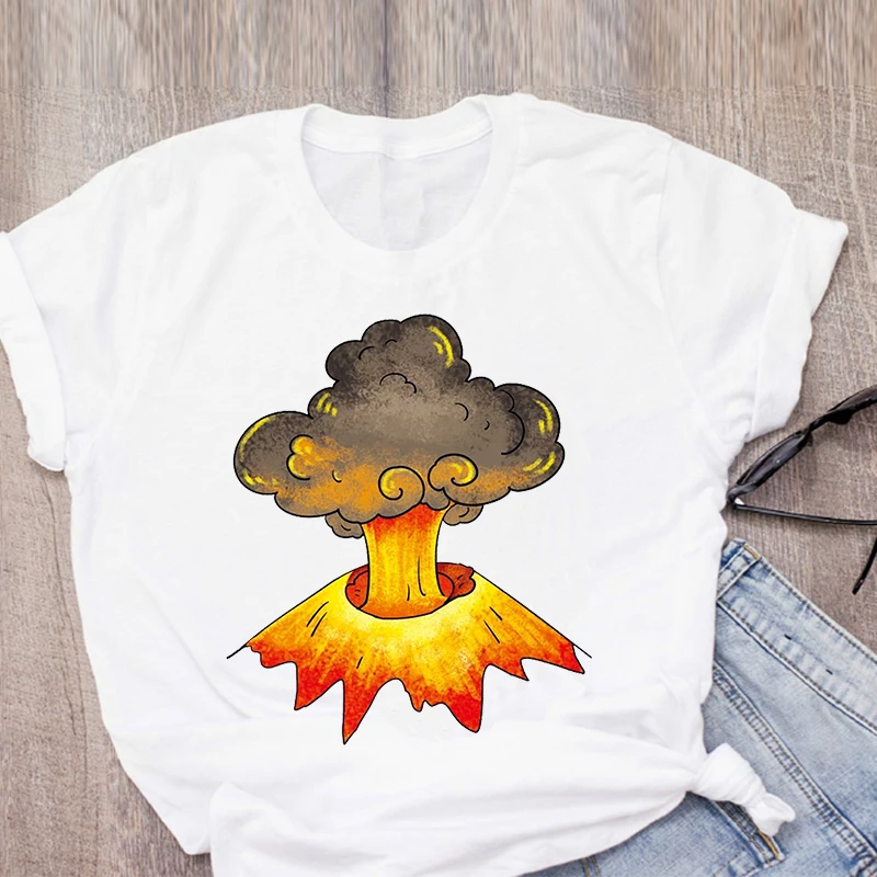 

New Tshirt Volcano eruption printed T-shirt Women Graphic Tee Shirt 90s Girls Tee Tshirt Female Tee T-Shirt