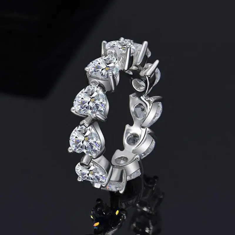 

2020 Trendy 100% Real 925 Sterling Silver Sparkling Heart Lab Moissanite Diamond Wedding Rings For Women Fine Jewelry Gift