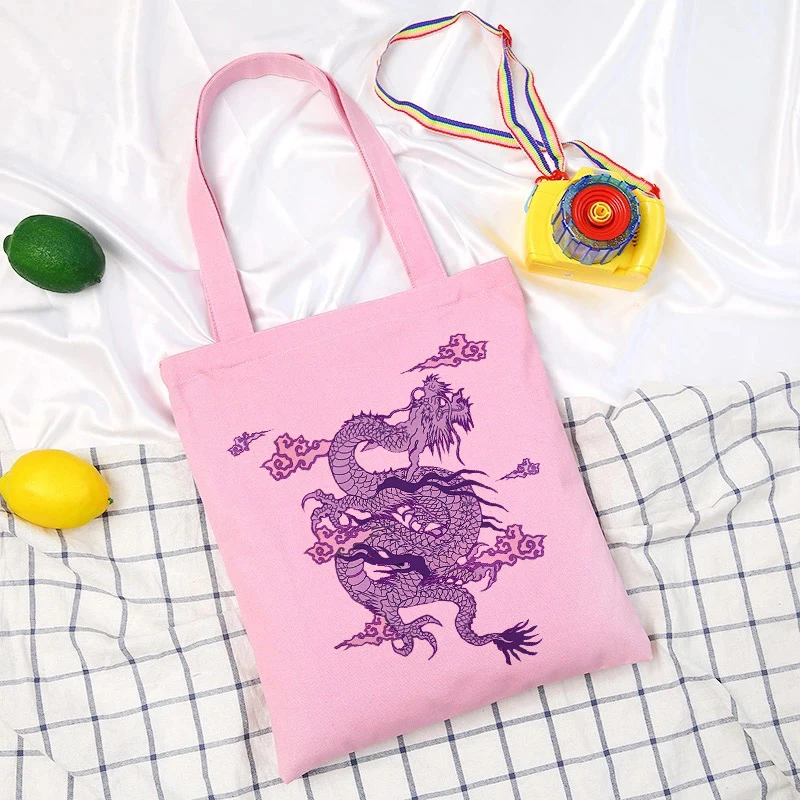 

Gothic Style Dragon Anime Print Punk Canvas Bag Harajuku Shopper Large Capacity Women's Bag Vintage Classic Shoulder Bag Handbag