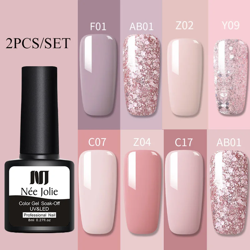2 шт./компл. УФ гель для ногтей с блестками телесного цвета набор розовых лаков