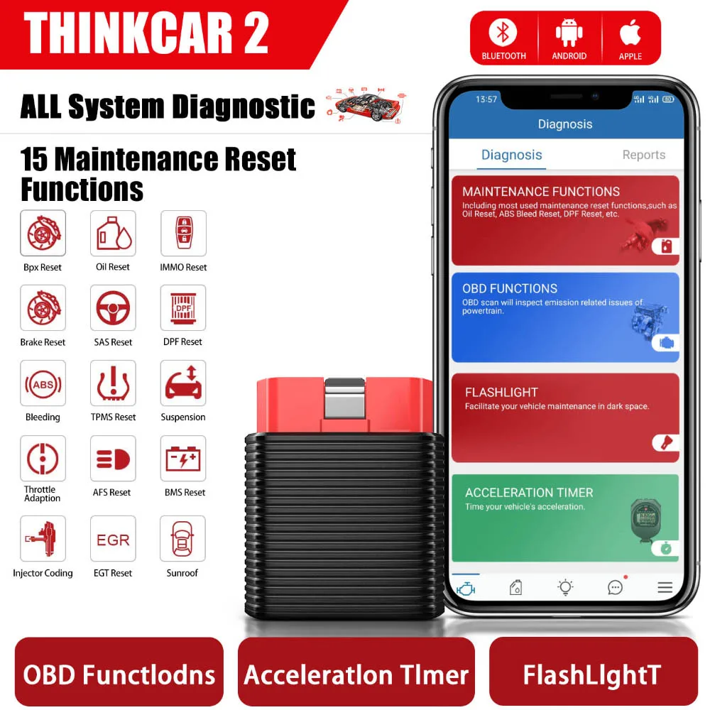 THINKCAR 2 ThinkDriver Bluetooth-совместимая полная система OBD2 сканер для iOS Android автомобильный сканер автомобильный диагностический считыватель кодов (art.: 7acb529c7) - 7acb529c7