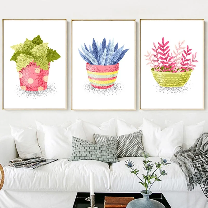 Милые Мультяшные акварельные кактусы плакаты и принты растений Картина на