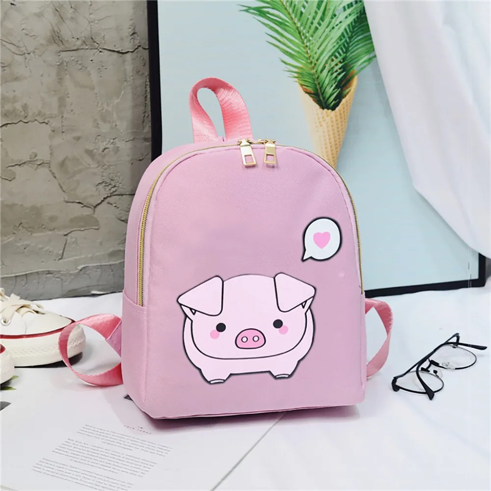 Women Rucksack Teenagers Backpack Nylon School Bags for Girls Cartoon Pig Square Satchel Light Shoulder Bag Mochila Mujer
