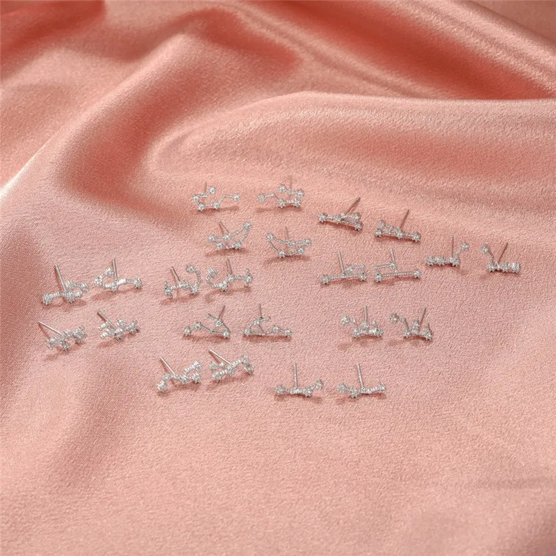 

Серьги-гвоздики в простом стиле с 12 созвездиями из циркония для женщин и девушек, модные милые серьги со знаками Зодиака, украшения для ушей,...