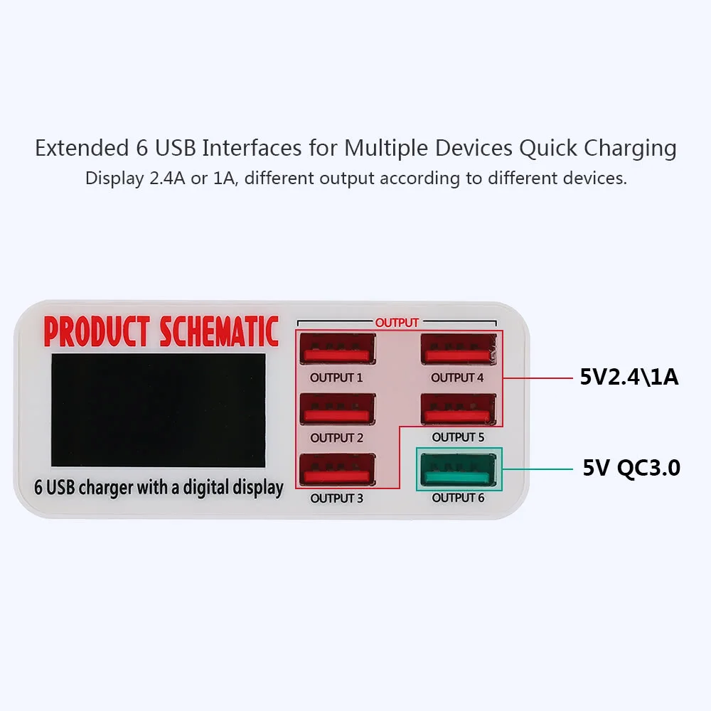 Фото Быстрая зарядка QC 3 0 6 портов s 8A USB настольное зарядное устройство концентратор с Быстрая зарядка QC 3 0 6 портов s 8A USB настольное зарядное устройство концентратор с